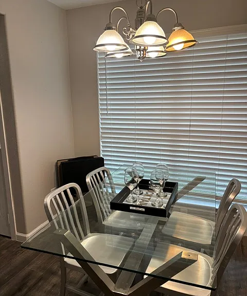 Separate kitchen area for dining.