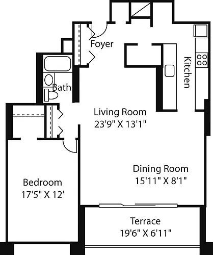 Floor plan Longfellow One Bedroom Large