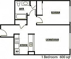 Floor plan 1 Bedroom - 60% AMI