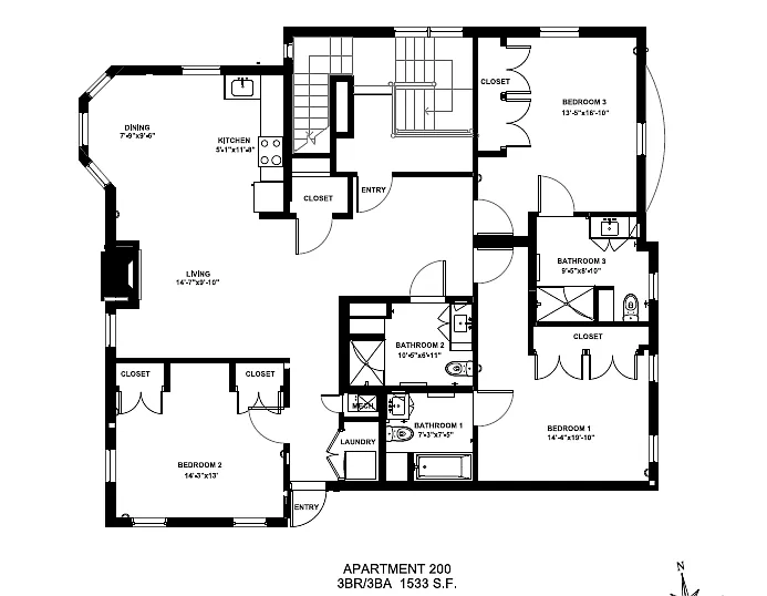Floor plan 32B - 3 Bed 3 Bath