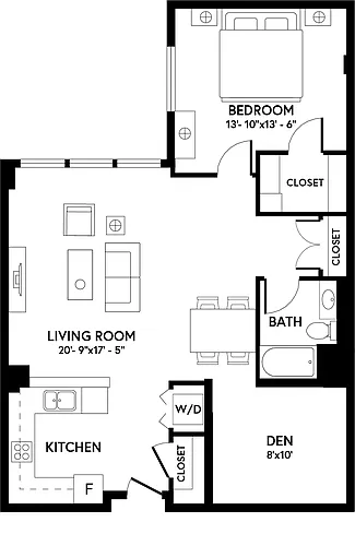 Floor plan 1 Bed/1 Bath Den - AD1