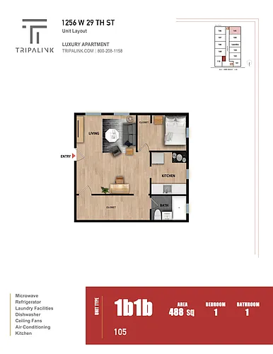 Floor plan 1 Bed 1 Bath - 488 sqft