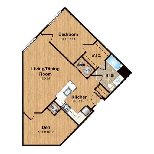 Floor plan A8 | 1 Bed | 1 Bath | Den