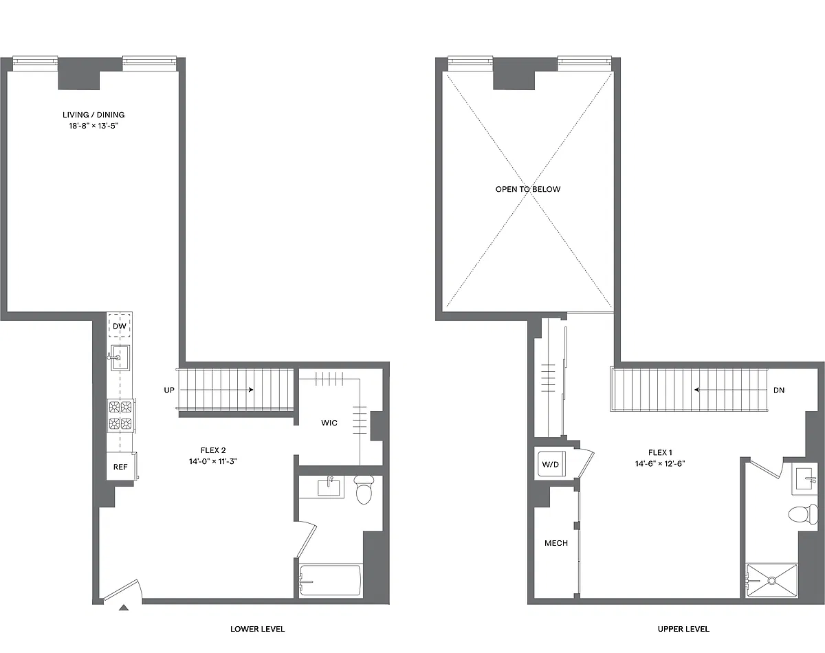 Floor plan Studio+1Flex/2 Bath Loft Duplex-S3A