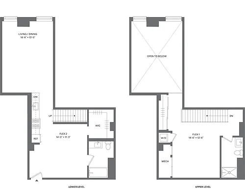 Floor plan Studio+1Flex/2 Bath Loft Duplex-S3A
