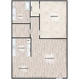 Floor plan 1 Bedroom, 1 Bathroom