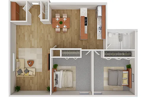 Floor plan 2 Bedroom/1 Bath