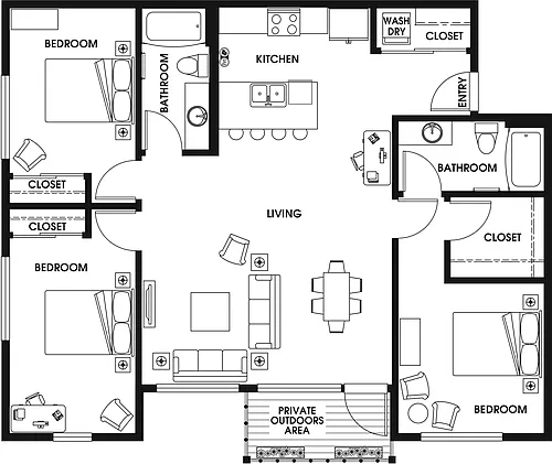 Floor plan 3 Bed/2 Bath-D1