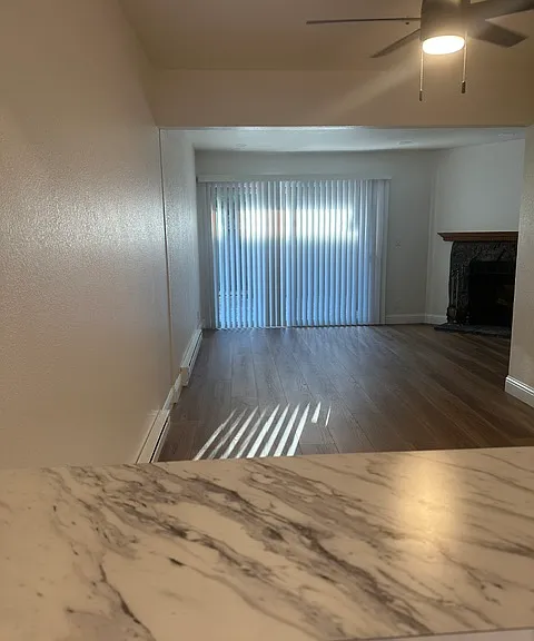 Kitchen looking into dining/living room