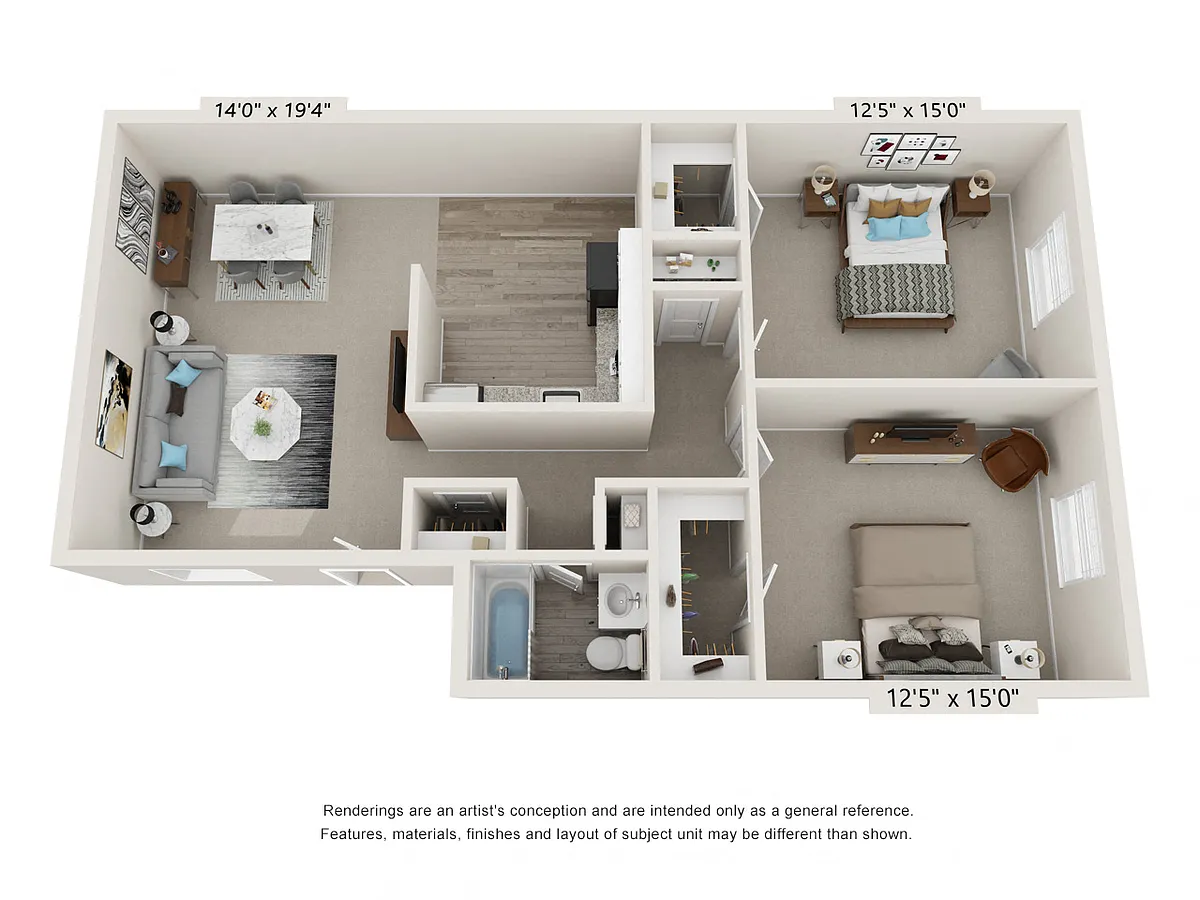Floor plan 2 Bed 1 Bath Extra Large