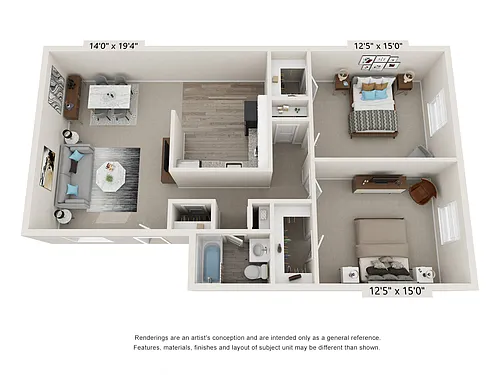 Floor plan 2 Bed 1 Bath Extra Large