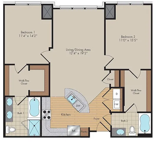 Floor plan 2 Bed/2 Bath-B2-Glyndon