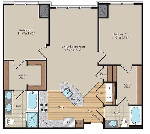 Floor plan 2 Bed/2 Bath-B2-Glyndon