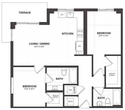 Floor plan 2 Bed/2 Bath-B8