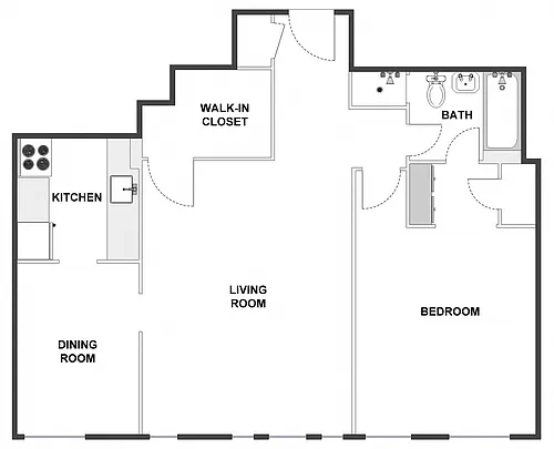 Floor plan 1 Bed / 1 Bath: Type D