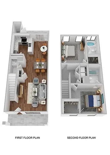 Floor plan 2 Bedroom with the Kitchen in the Rear of the Home