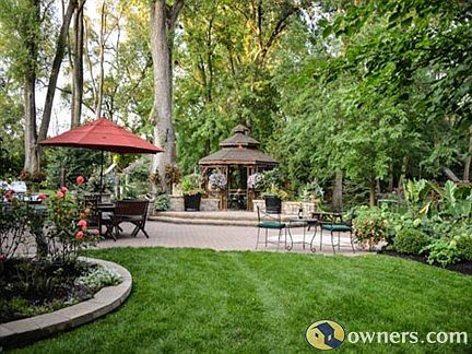 Backyard lushly landscaped