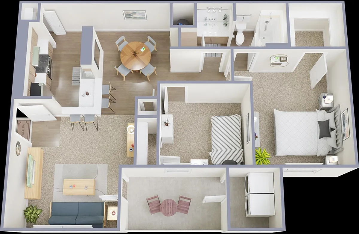 Floor plan 2 Bedroom 2 Bath B1