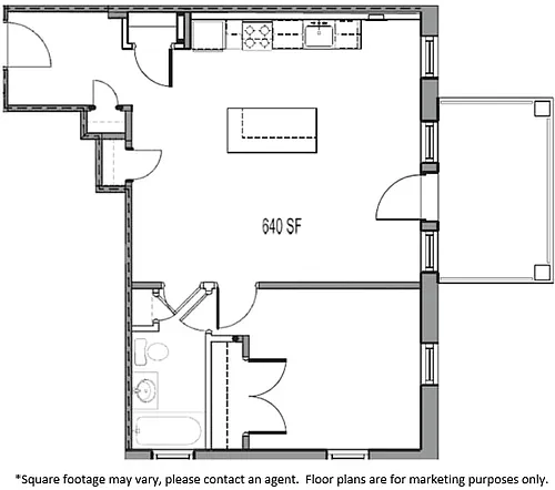 Floor plan 1 BED 1 BATH APT 48