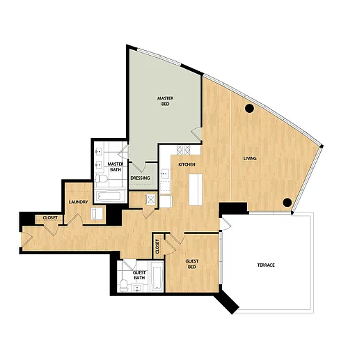 Floor plan Tower 2 Bed/2 Bath-Madrone