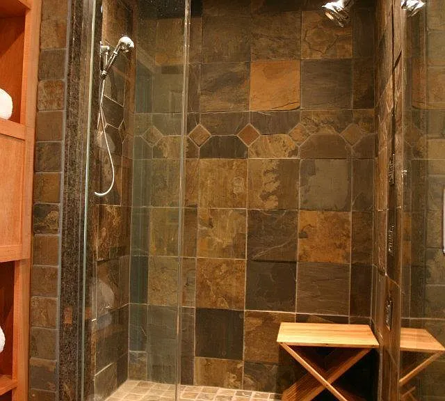 Custom Shower. 5' x 5' Slate ceiling, floor and walls. Kohle