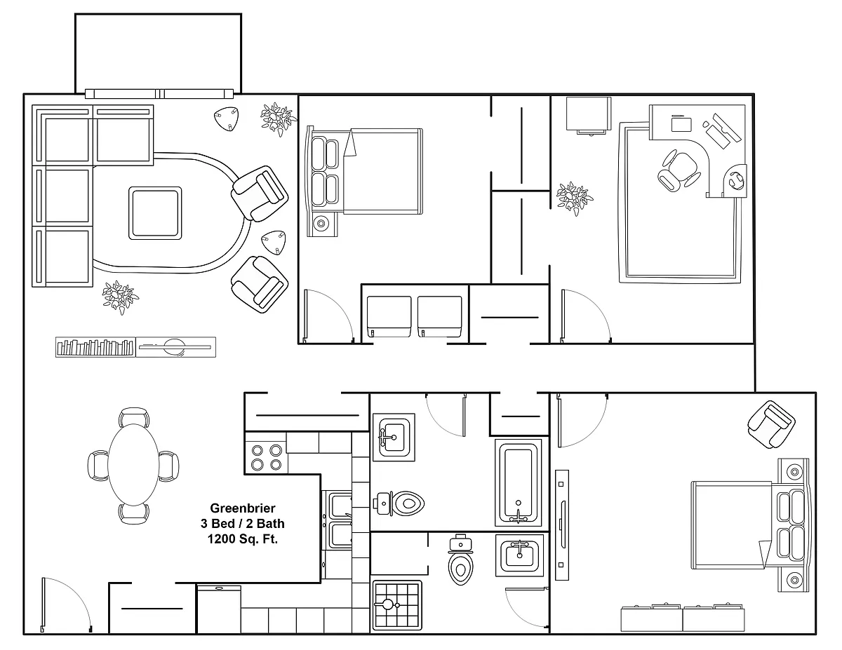 Floor plan 3 Bedroom - 2 Bath