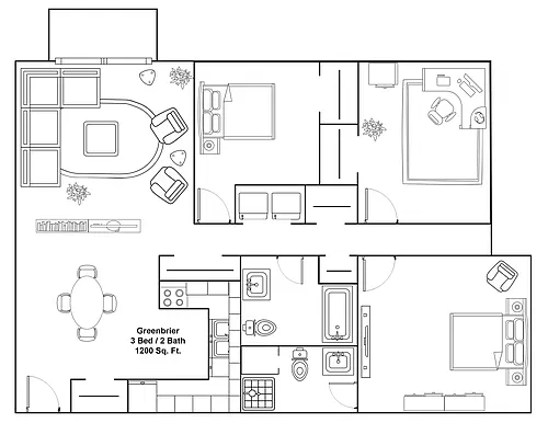 Floor plan 3 Bedroom - 2 Bath