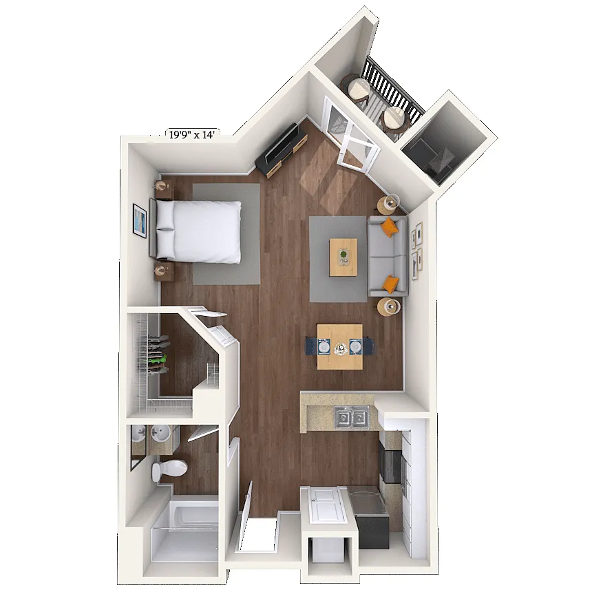 Floor plan Studio 0x1 580-637 SF