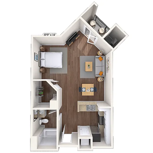 Floor plan Studio 0x1 580-637 SF