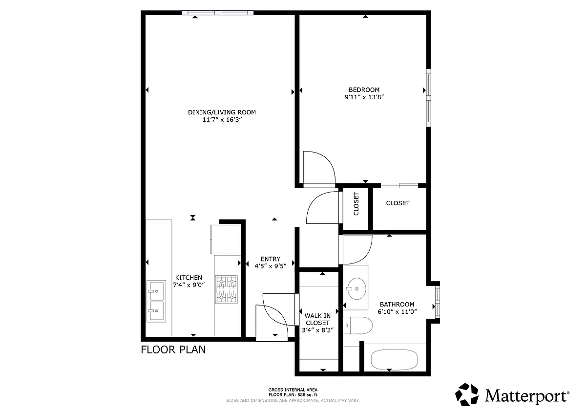 Floor plan 1 Bed and 1 Bath