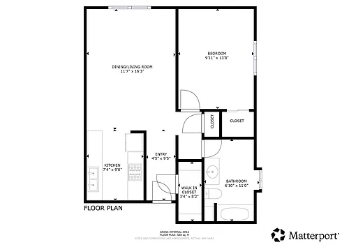 Floor plan 1 Bed and 1 Bath