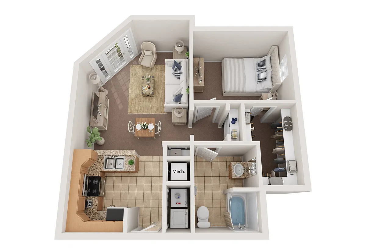 Floor plan 1BR 1BA (917 SF) D'Angelo