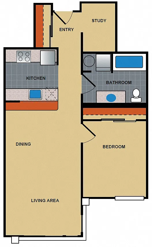 Floor plan Ellipse 1 Bedroom + Den