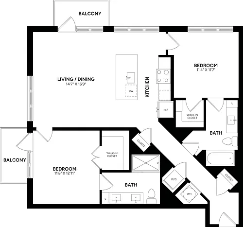 Floor plan 2 Bed/ 2 Bath-C14a