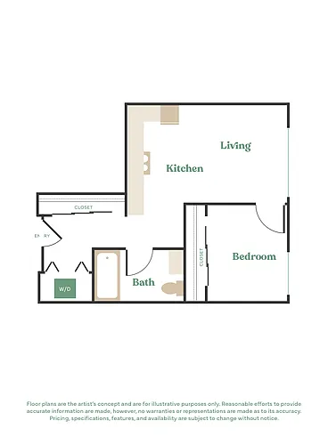 Floor plan 1 Bed, 1 Bath - Apt L (Income Qualified)