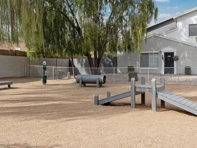 A pet-friendly wonderland with an immense dog park featuring engaging agility obstacles for playful pups.