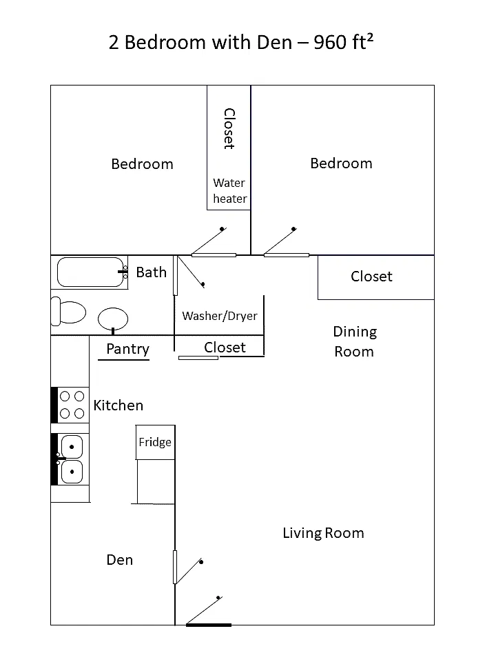 Floor plan 2 bedroom with den