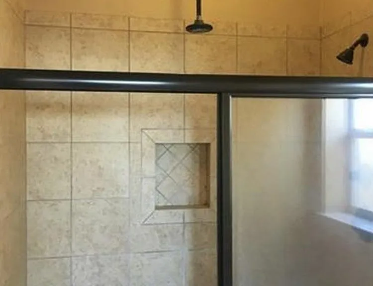 Master bath walk-in shower with dual shower heads.