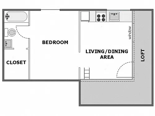 Floor plan 1 Bed / 1 Bath: Type B