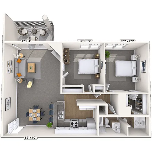 Floor plan 2 Bedroom - Garden Style
