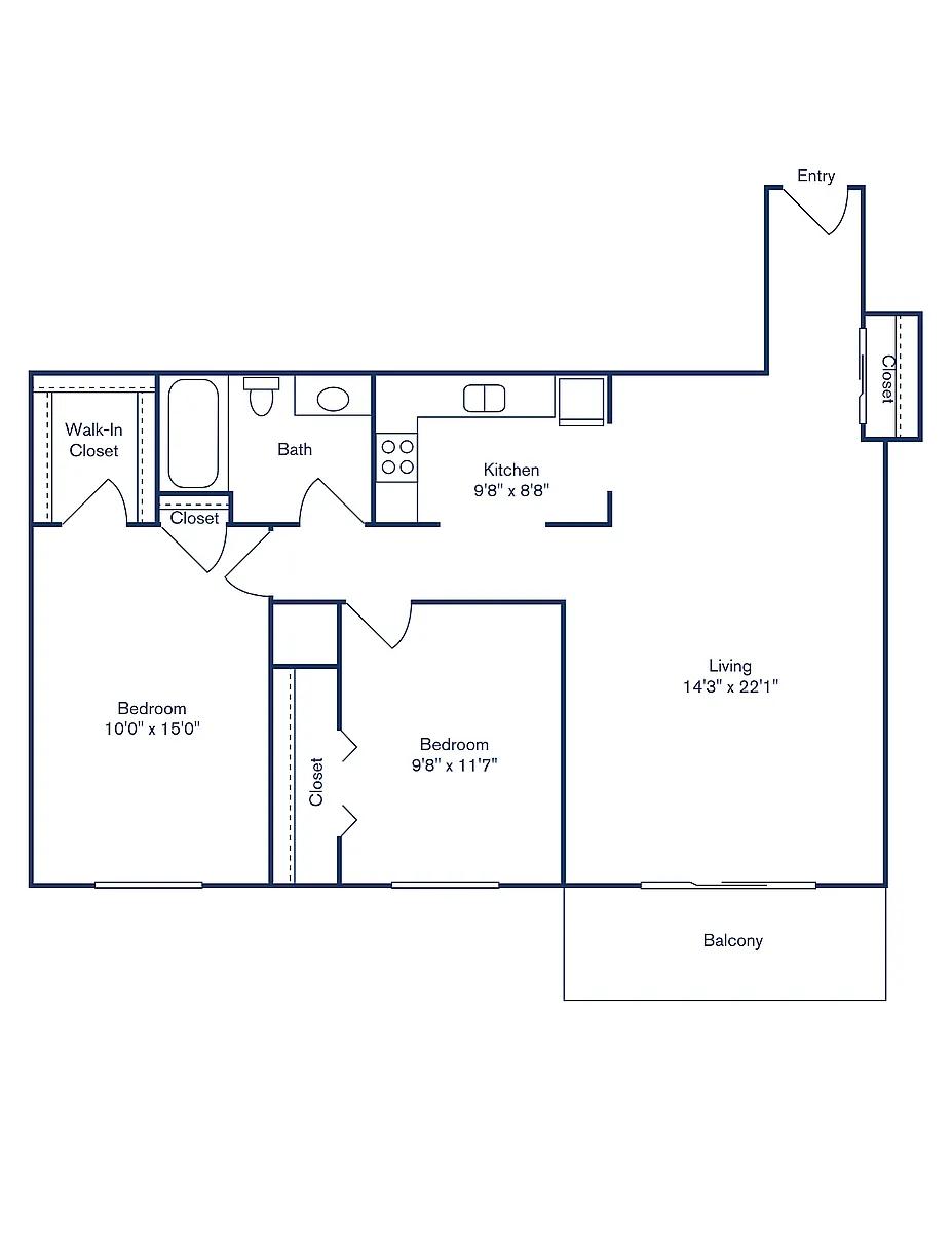 Floor plan Phase I, Floorplan D, 2 Bedroom, 1 Bath