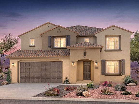 Willowbrook home design Elevation A is complete with pitched tile roof and stucco exterior.