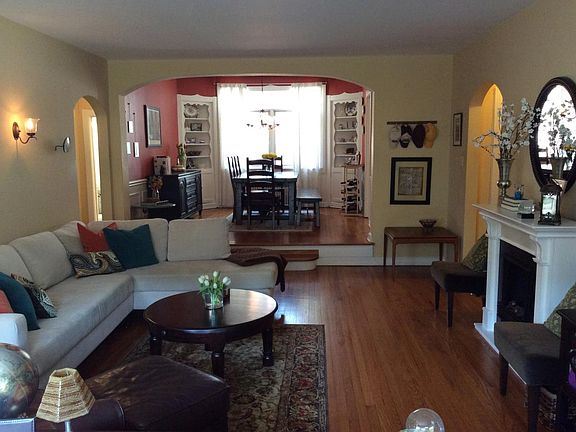 Living room and raised dining room