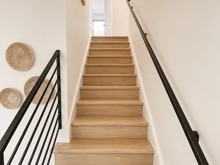 Updated stairs with black hardware accents