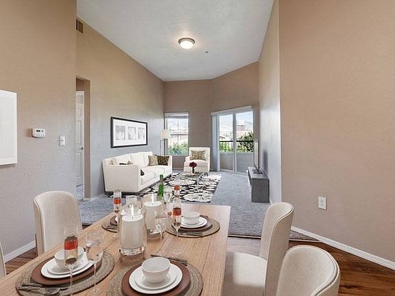 Citifront dining space with tall ceilings