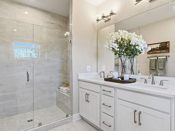The primary bathroom of the Scarlet by Brookfield Residential.