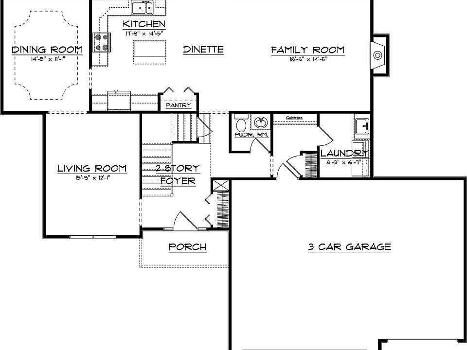 Standard main floor plan of the Oakton plan.