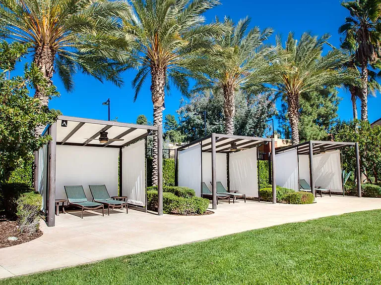 Our main pool area includes cabanas with ceiling fans
