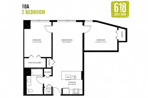 Floor plan 2 Bedroom 1 Bath 993 sq. ft.