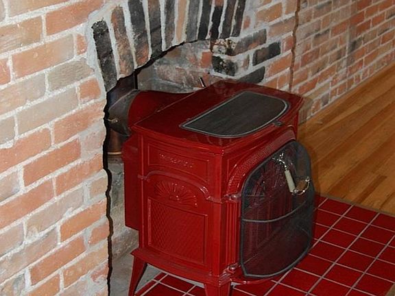 Living Room Fireplace. Uses pellets